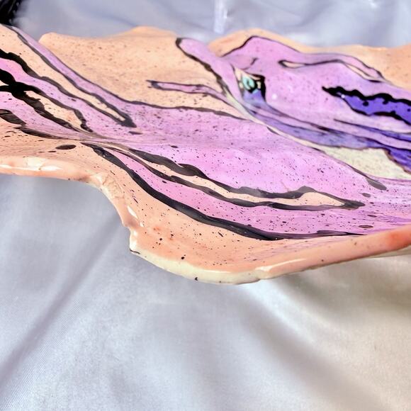 VTG Studio Art Pottery Abstract Pink MONSTERS Bowl 13” Modern 1980s Babat - Picture 8 of 15